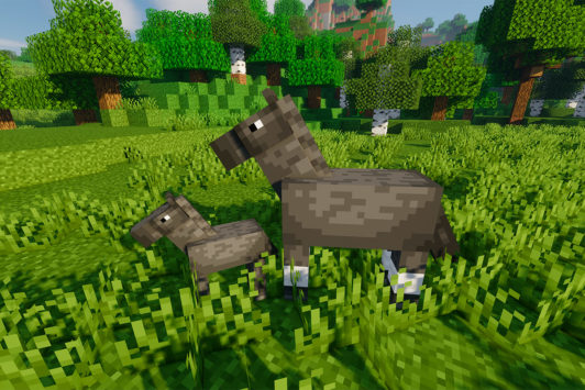 Mama and baby horse in Minecraft
