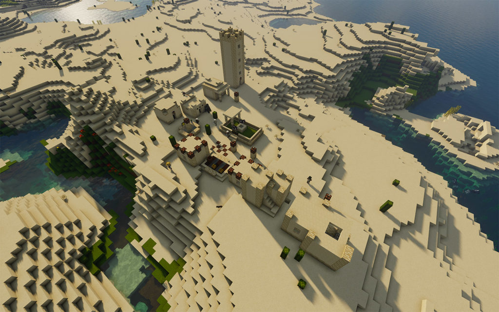 Minecraft desert village viewed from above.