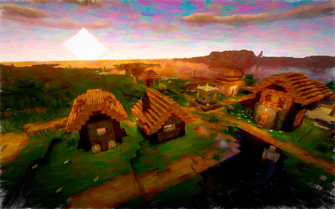Minecraft Village at Sunset